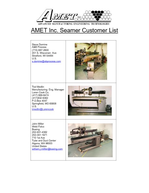 Seamer Customer List