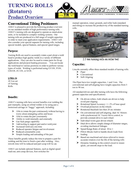 Turning Rolls Product Overview